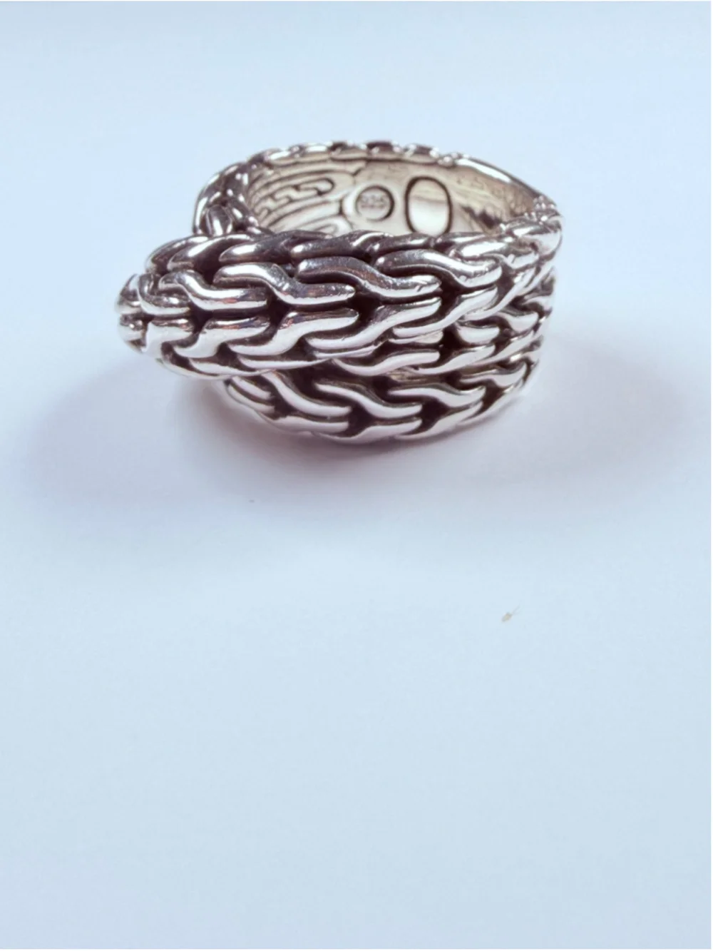 John Hardy Tiga Classic Chain Overlap Wrap 925 Sterling Silver Chunky Band Ring